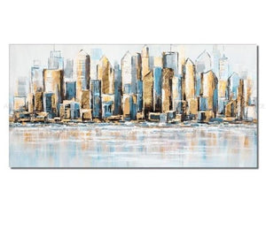 Modern City Art Oil Painting, Large Abstract Cityscape Canvas, Urban Skyline Wall Art for Home Decor, Unique Housewarming Gift by Sona Casa