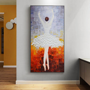 Abstract Dancer Art - Contemporary Ballerina in White Skirt Painting, Framed Ballet Art for Home Decor, Perfect Gift for Art Enthusiasts by Sona Casa