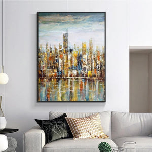 Abstract Art, Large New York Painting, Skyscrapers, Living Room Wall Art, Wall Painting, Home Decor, Original Art, Oil Painting by Sona Casa