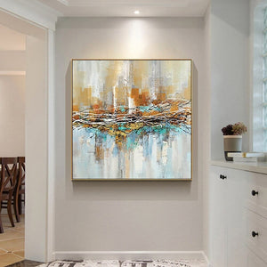 Aura - Cityscape Canvas Art, Textured Abstract City Painting, Original Oil Wall Art for Modern Living Room Decor by Sona Casa