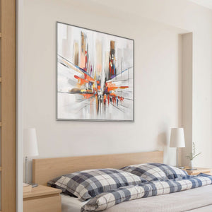 Original Abstract City Painting, Textured Orange Canvas Art Modern Framed Wall Art for Home Decor by Sona Casa