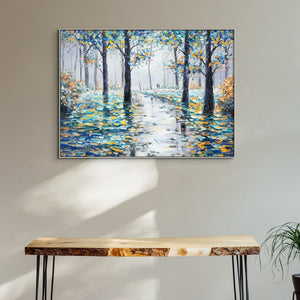 Autumn Forest Painting - Large Textured Wall Art on Canvas, Hand-Painted Fall Landscape for Bedroom Decor, Original Wall Painting by Sona Casa