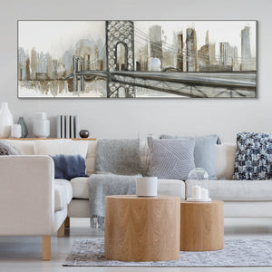 New York Wall Art - Hand-Painted Abstract Gray Cityscape Canvas, Large Modern Wall Decor for Living Room, Unique Housewarming Gift by Sona Casa