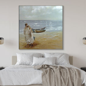 Romantic Couple on Beach, Painting on Canvas, Textured Wall Art, Original Hand Painted Oil Painting on Canvas for Living Room, Bedroom Art by Sona Casa