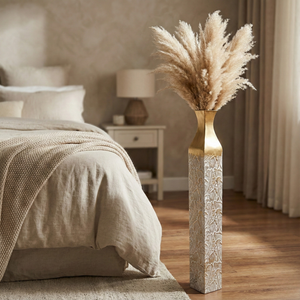 Modern Decorative Metal Tall Vase, Rustic Weathered Finish, Handmade Gold Living Room Decor, 35" Pots for Pampas Grass-Sona Casa