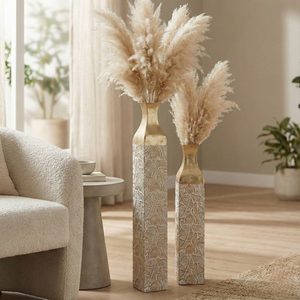 Modern Decorative Metal Tall Vase, Rustic Weathered Finish, Handmade Gold Living Room Decor, 42" and 35" Pots for Pampas Grass-Sona Casa